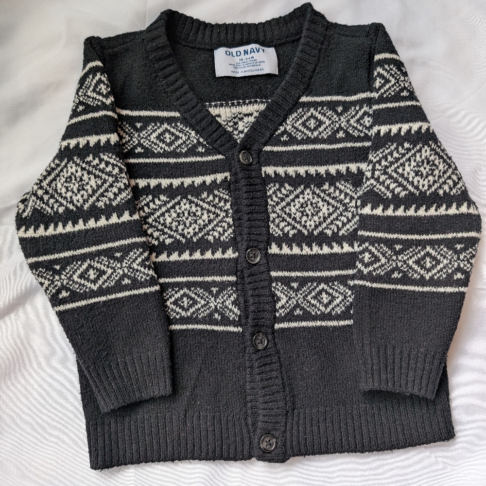 Old Navy Black and Cream Knit Cardigan 18-24m